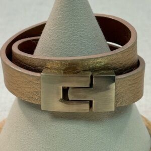 Leigh Elena Rose Gold Double Jigsaw Cowhide Leather Wrap Bracelet